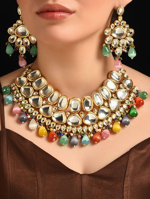 Brass Gold Plated Multicolor Jewellery Set