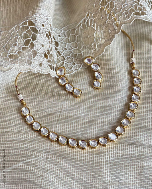 Gold Plated Kundan Studded Necklace & Earrings Set