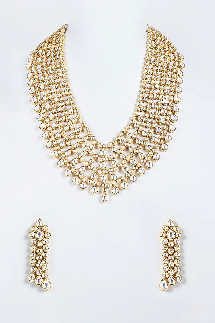 Gold Plated Kundan Polki Necklace Set