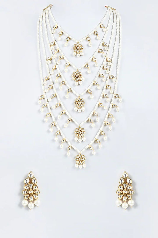 Gold Plated Pearl Layered Necklace Set