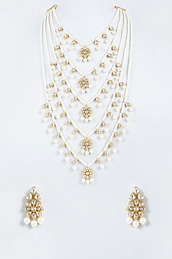 Gold Plated Pearl Layered Necklace Set