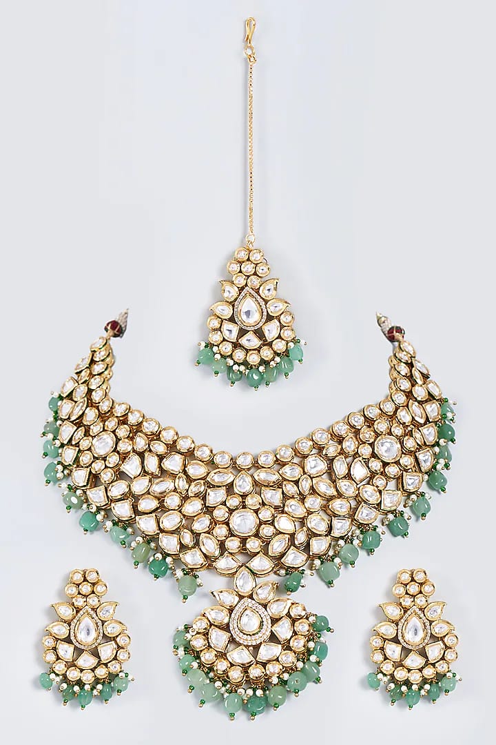 Gold Plated Kundan Polki Necklace Set