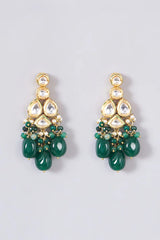 Gold Plated Kundan Studded & Beads Beaded Necklace With Earrings & Matha Patti