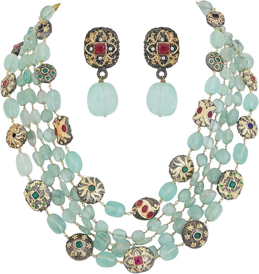 Gold Plated Kundan Necklace & Earrings Set