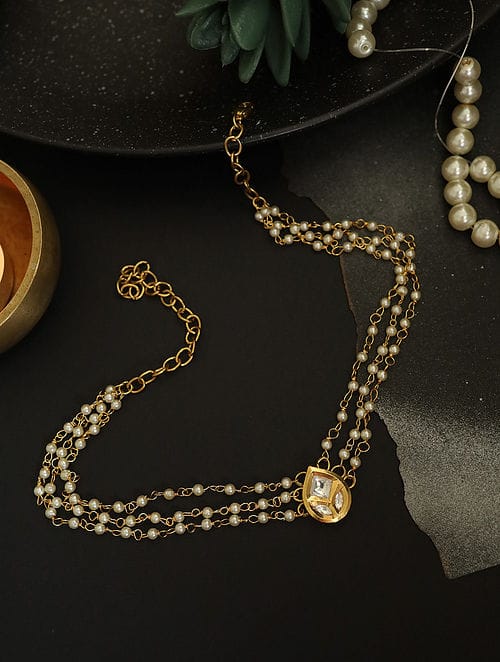Gold Plated Pearl Choker Necklace