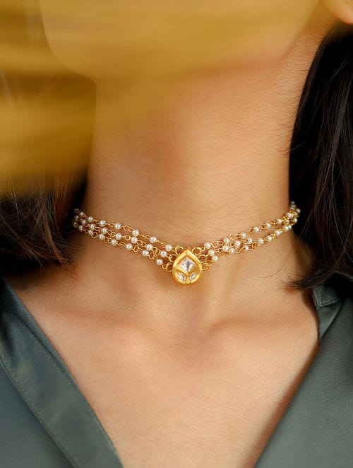 Gold Plated Pearl Choker Necklace