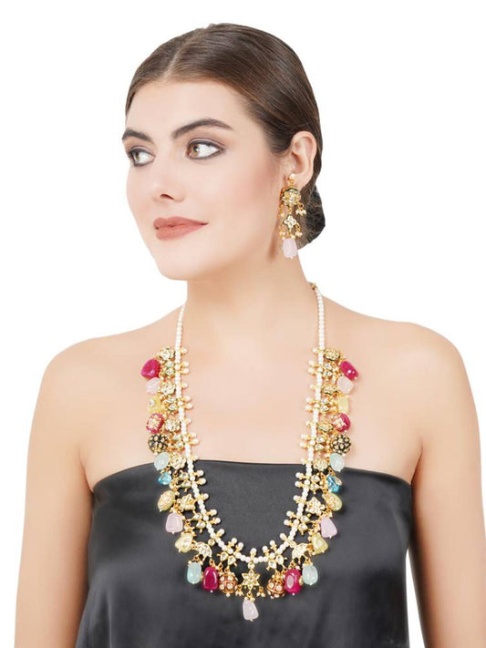 Gold Plated Kundan Elegant Navratna Multi Color Necklace Set