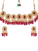 Gold Platead Handcrafted Maroon Kundan Necklace Set