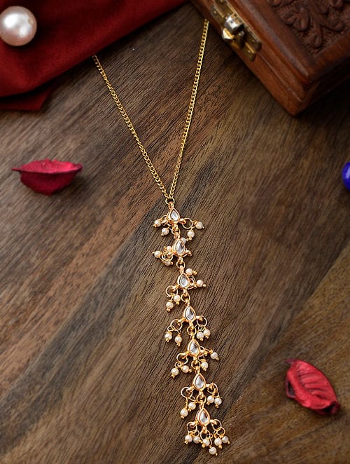 Gold Toned Handcrafted Kundan Beaded Necklace