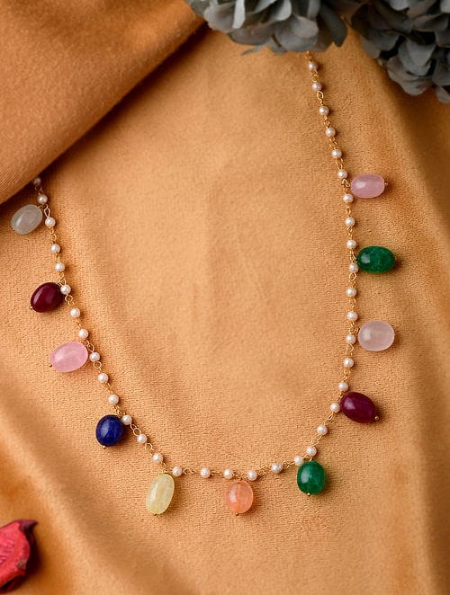 Gold Plated Handcrafted Multi Color Stones Necklace