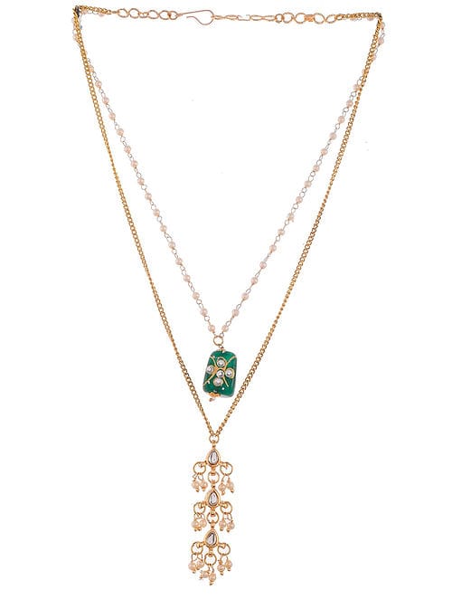 Gold-Platead Green Tanjore Kundan Chai