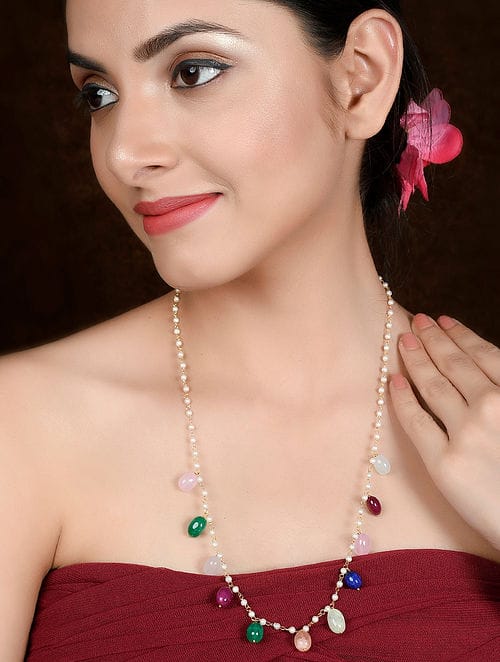 Gold Plated Handcrafted Multi Color Stones Necklace