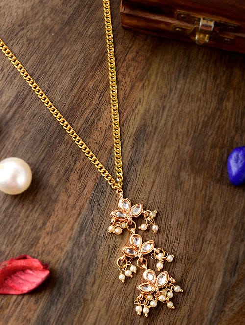 Gold-Platead Handcrafted Kundan Beaded Necklace