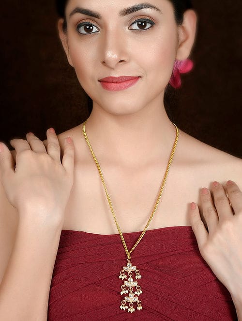 Gold-Platead Handcrafted Kundan Beaded Necklace