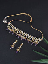Gold-Plated Kundan-Studded Necklace & Earrings Set