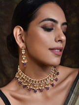 Gold-Plated Kundan-Studded Necklace & Earrings Set
