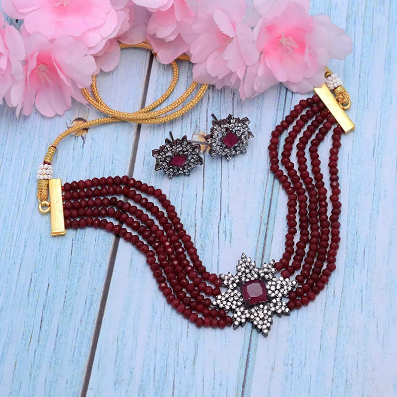 Gold Plated Traditional 5 Layer Kundan Pearl Necklace With Earrings