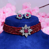 Gold Plated Traditional 5 Layer Kundan Pearl Necklace With Earrings