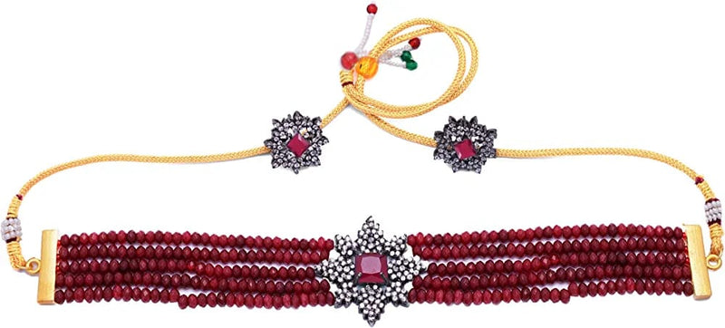 Gold Plated Traditional 5 Layer Kundan Pearl Necklace With Earrings
