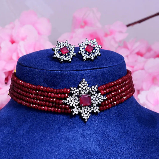 Gold Plated Traditional 5 Layer Kundan Pearl Necklace With Earrings