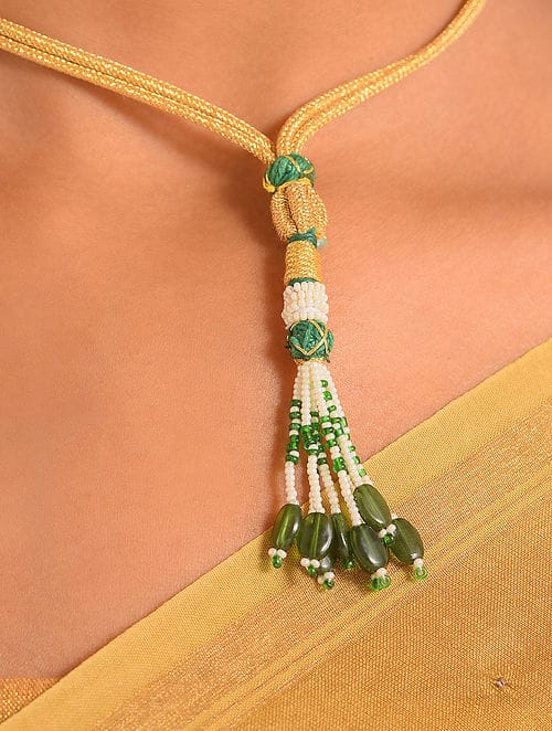 Gold Plated Meenakari Kundan, Emerald & Pearls Layered Necklace