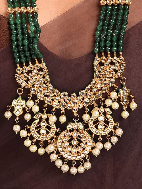 Gold-Plated Kundan-Studded & Beaded Jewellery Set