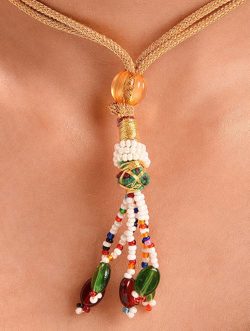 Gold-Plated Kundan-Studded & Beaded Jewellery Set