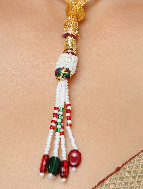 Gold Tone Kundan Choker Necklace With Earrings