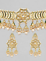 Gold Plated Kundan Polki & Pearl Meenakari Choker Necklace Set