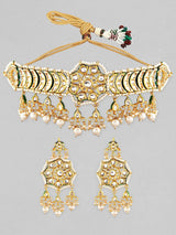 Gold Plated Kundan Polki & Pearl Meenakari Choker Necklace Set