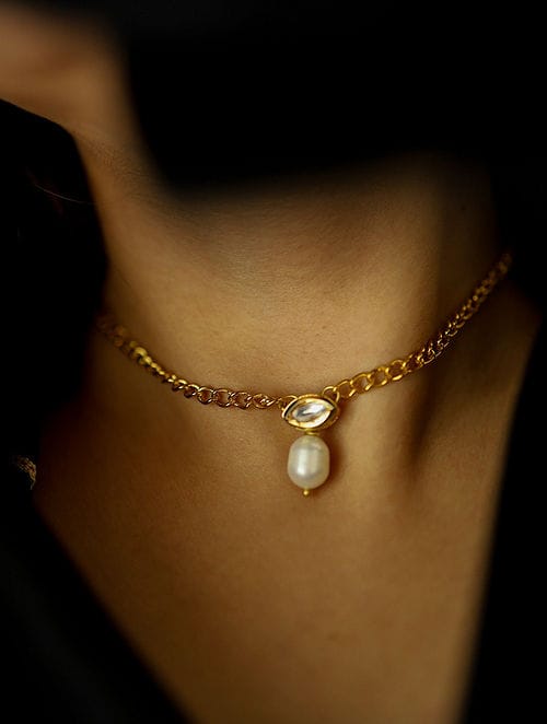 Gold Plated Kundan Pendant Chain