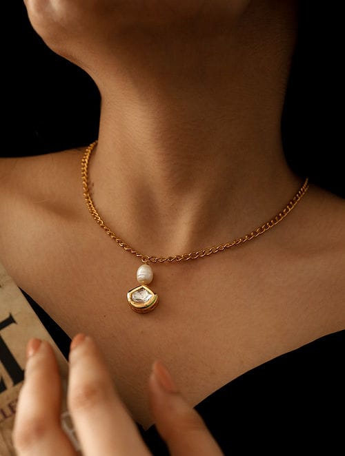 Gold Plated Kundan Pendant Chain