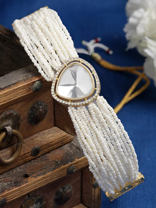 White & Gold-Plated Kundan Choker Necklace