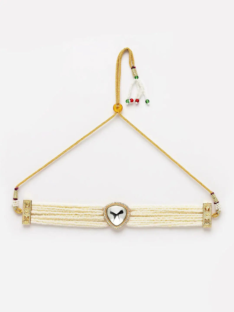 White & Gold-Plated Kundan Choker Necklace