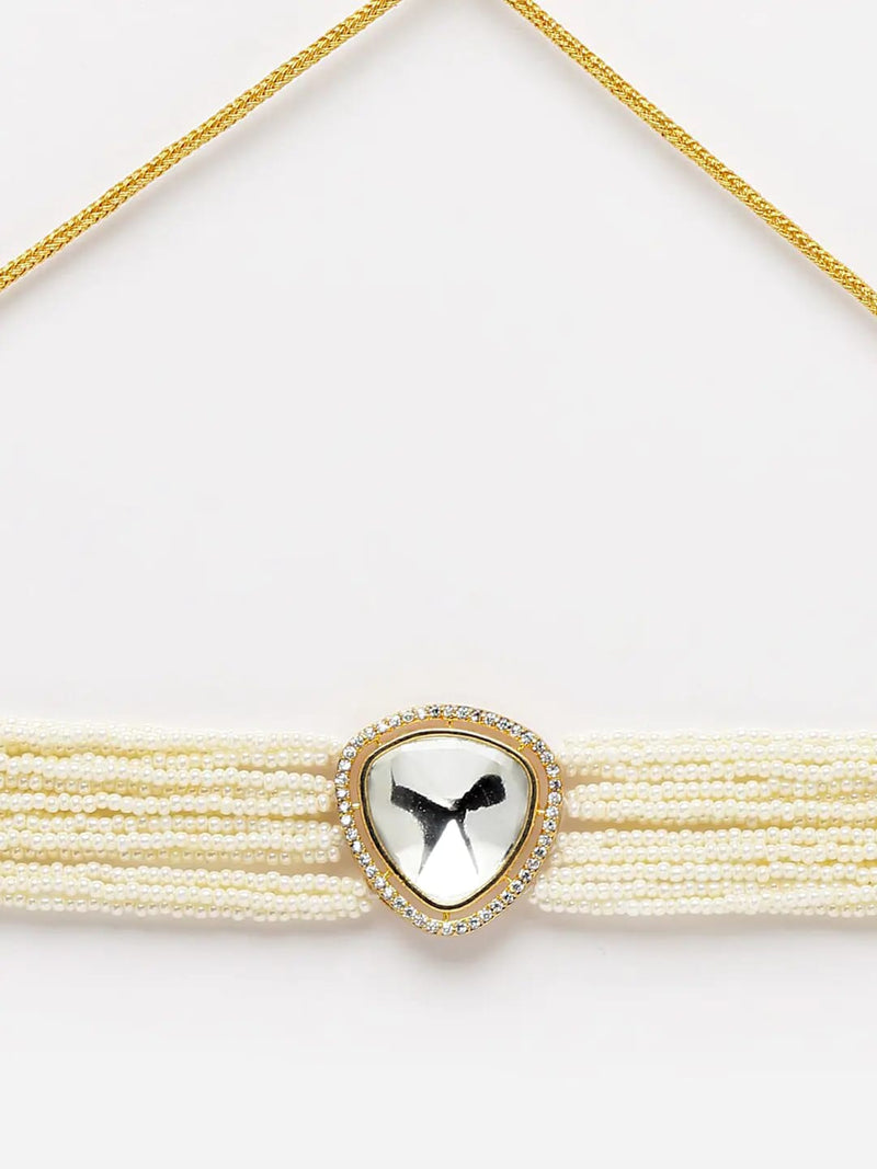 White & Gold-Plated Kundan Choker Necklace