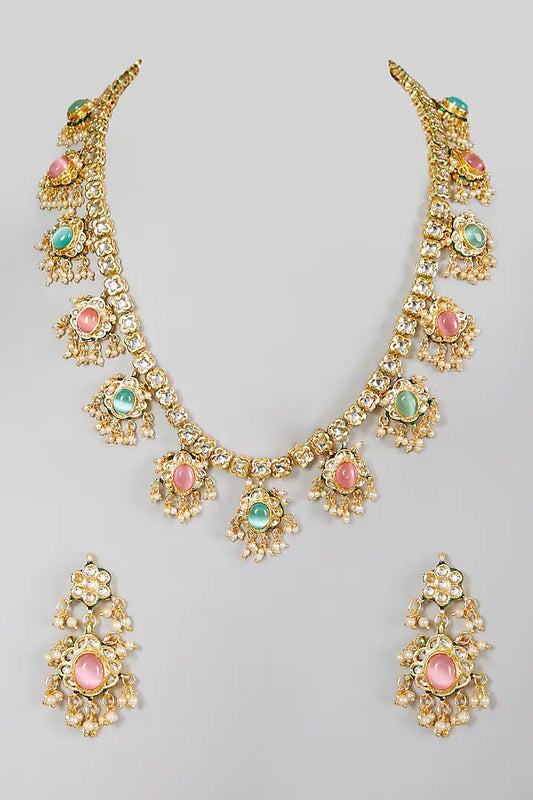 Gold Plated Multicolour Kundan Polki Necklace