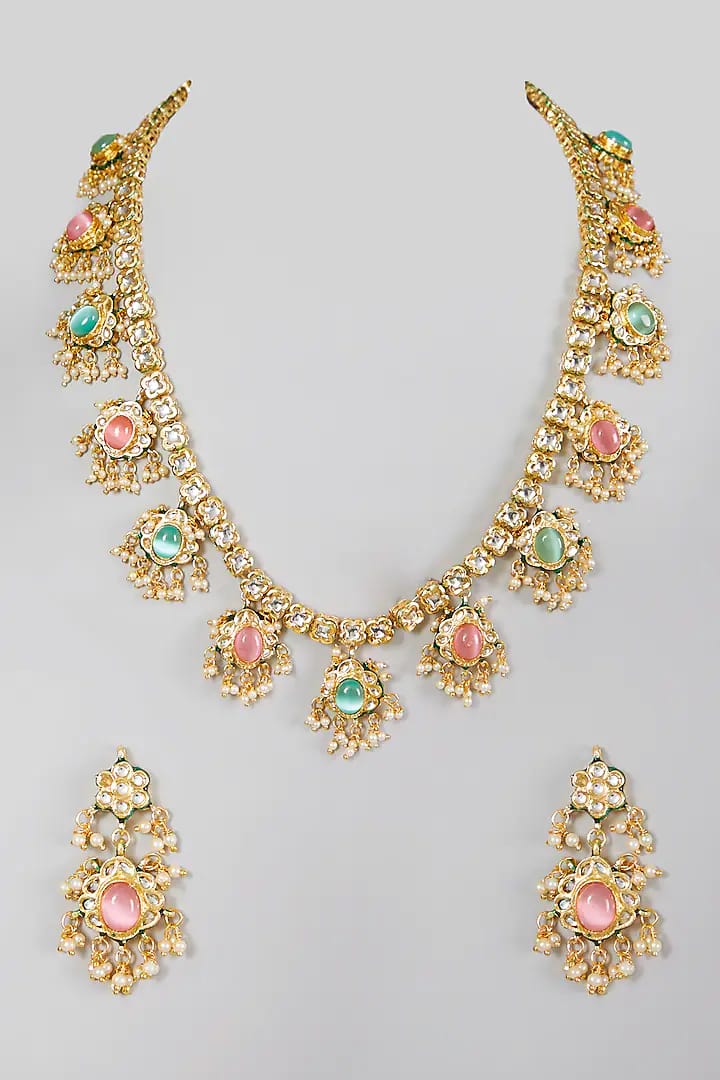 Gold Plated Multicolour Kundan Polki Necklace