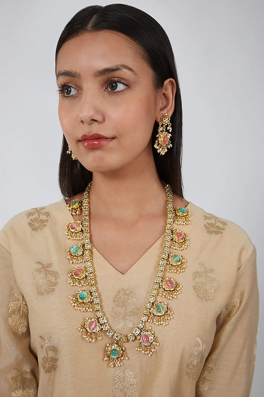 Gold Plated Multicolour Kundan Polki Necklace
