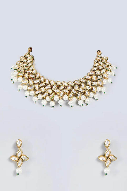 Gold Plated Kundan Pearl Traditional Necklace