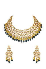 Gold Finish Choker Necklace With Earrings