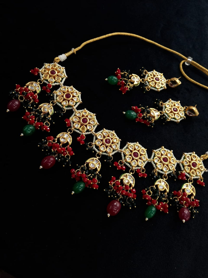Gold-Plated Floral Kundan Studded Choker Jewellery Set