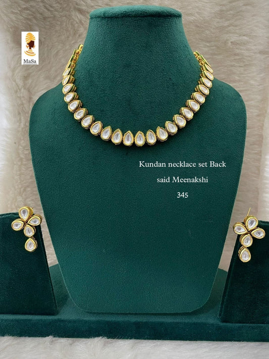 Gold tone white Kundan necklace With Earrings