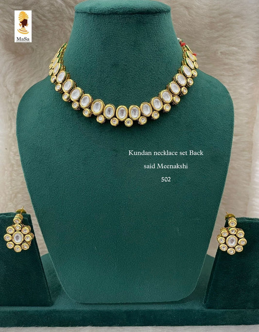 Gold tone white Kundan necklace With Earrings