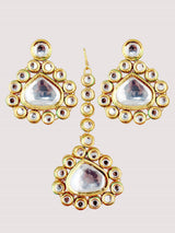 Gold-Plated Kundan-Studded & Pearls Beaded Necklace With Earrings & Maangtikka
