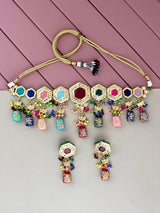 Gold Plated Multicolor Stone Kundan Necklace Set