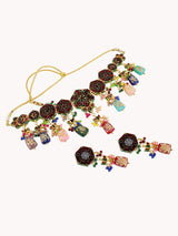 Gold Plated Multicolor Stone Kundan Necklace Set