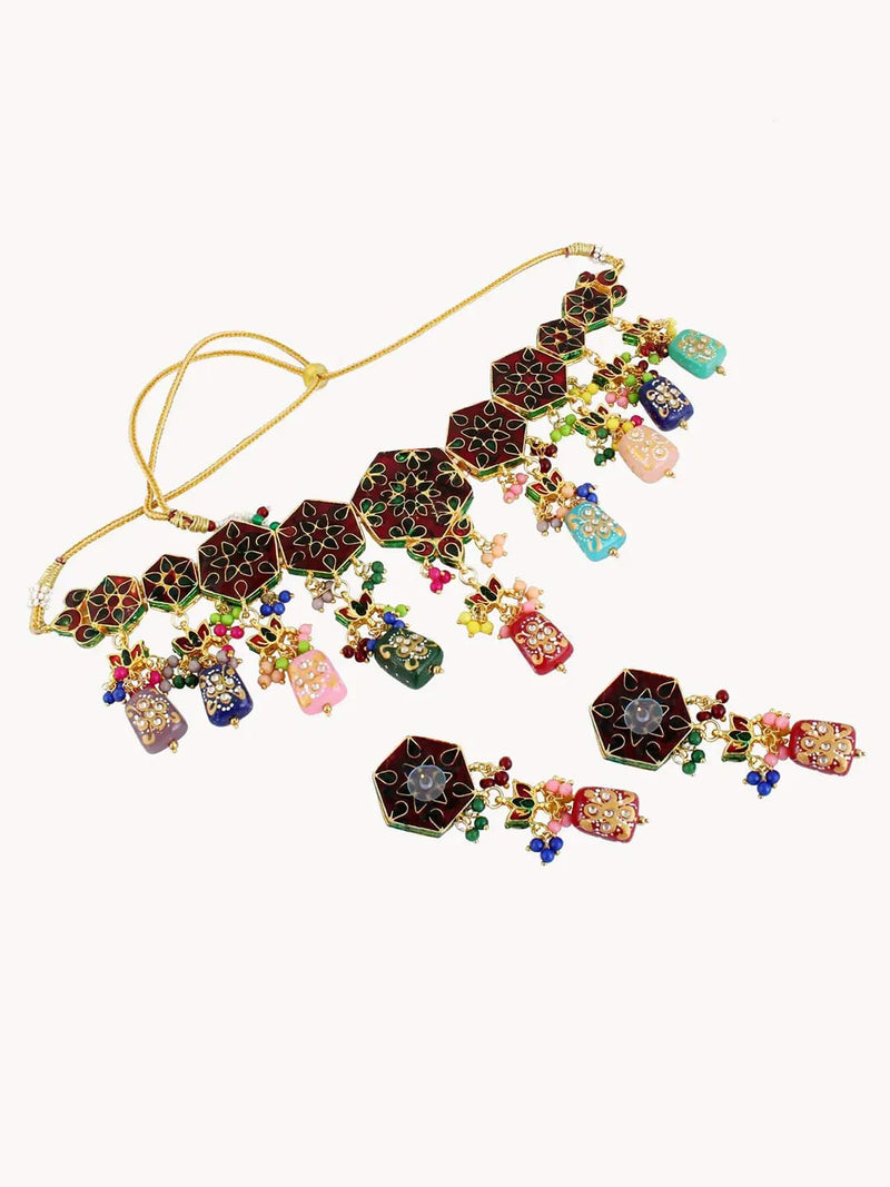 Gold Plated Multicolor Stone Kundan Necklace Set