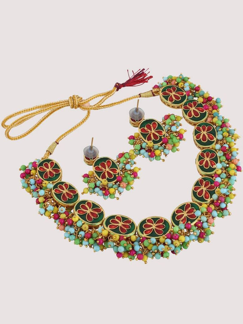 Gold Plated Multicolor Stone Kundan Necklace Set