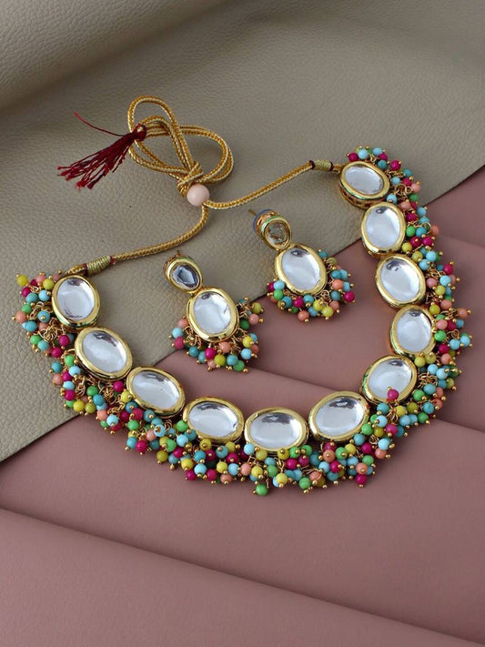 Gold Plated Multicolor Stone Kundan Necklace Set