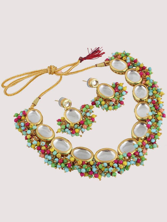 Gold Plated Multicolor Stone Kundan Necklace Set